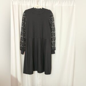 Nina Leonard Black Dress with Lace Sleeves